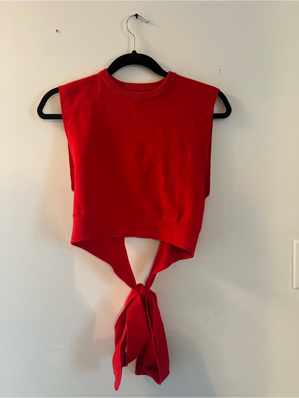 OAK + FORT Red Tie-Back Knit Crop Top